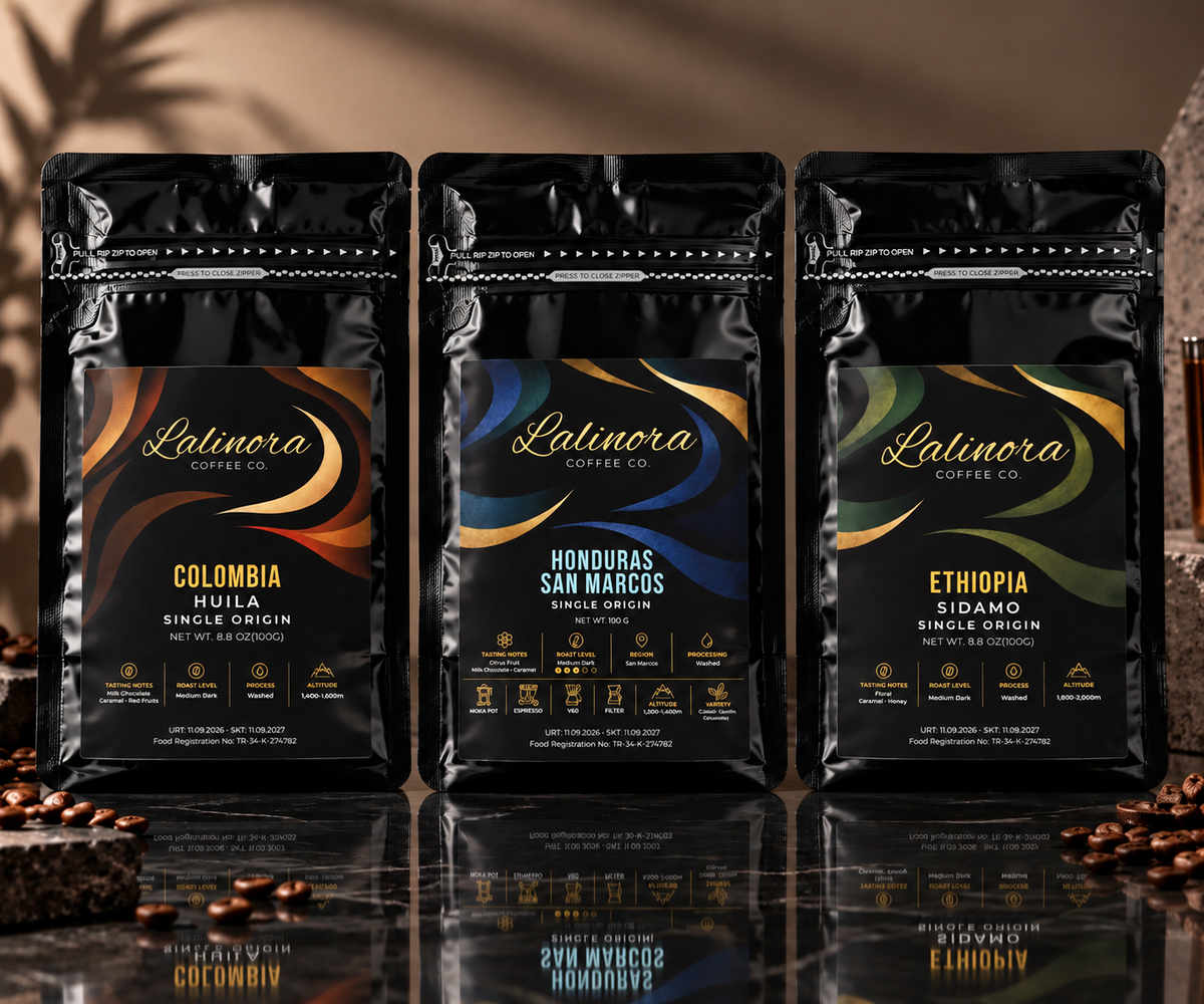 300G - 3'lü Deneme Seti Çekirdek Kahve Espresso & Filtre Colombia Ethopia Honduras Single Origin Nitelikli
