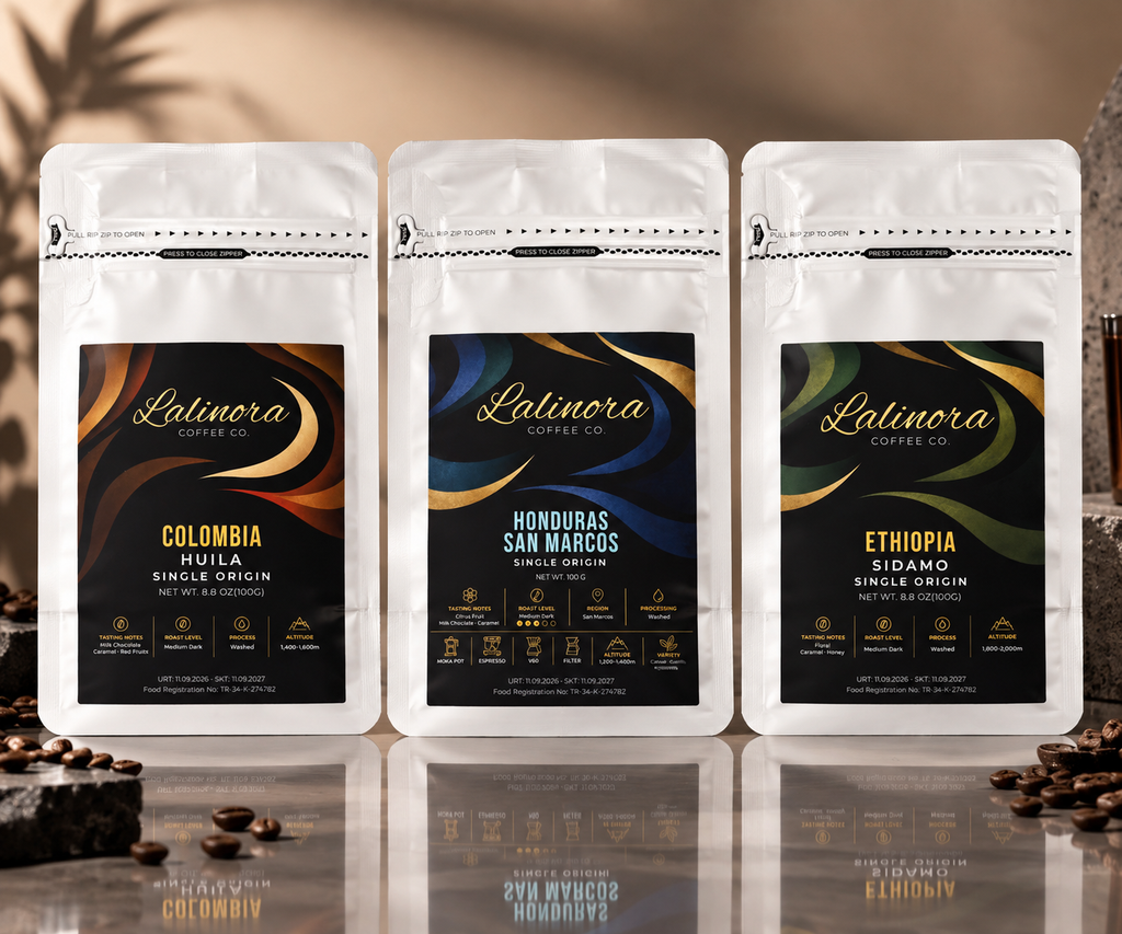 300G - 3'lü Deneme Seti Çekirdek Kahve Espresso & Filtre Colombia Ethopia Honduras Single Origin Nitelikli