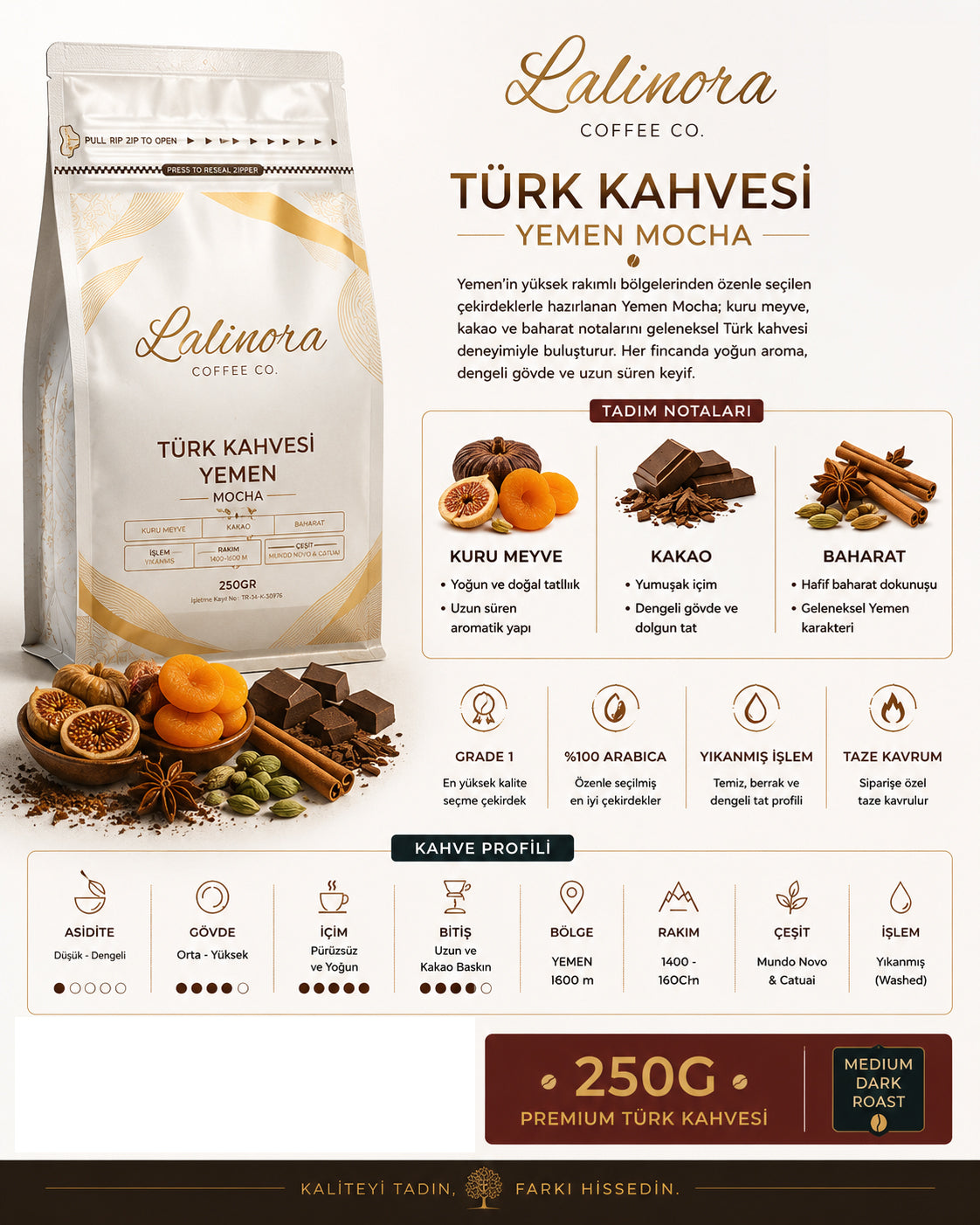 Türk Kahvesi Yemen Mocha 250GR (Öğütülmüş) Nitelikli