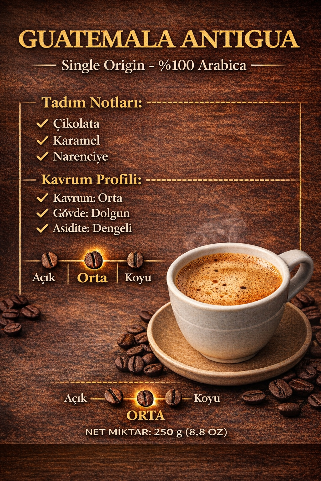 Guatemala Antigua 250 Gr - SCA 87 Puan Single Origin Espresso Filtre Çekirdek Kahve %100 Arabica - Görsel 4